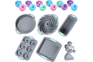 Tongjude 46 Piece Silicone Bakeware Set, Non-Stick Kitchen Oven Baking Pans, Silicone Cake Molds with Cake Pan, Chiffon Cake Pan, Donut Pan, Square Cake Pan and Loaf Pan