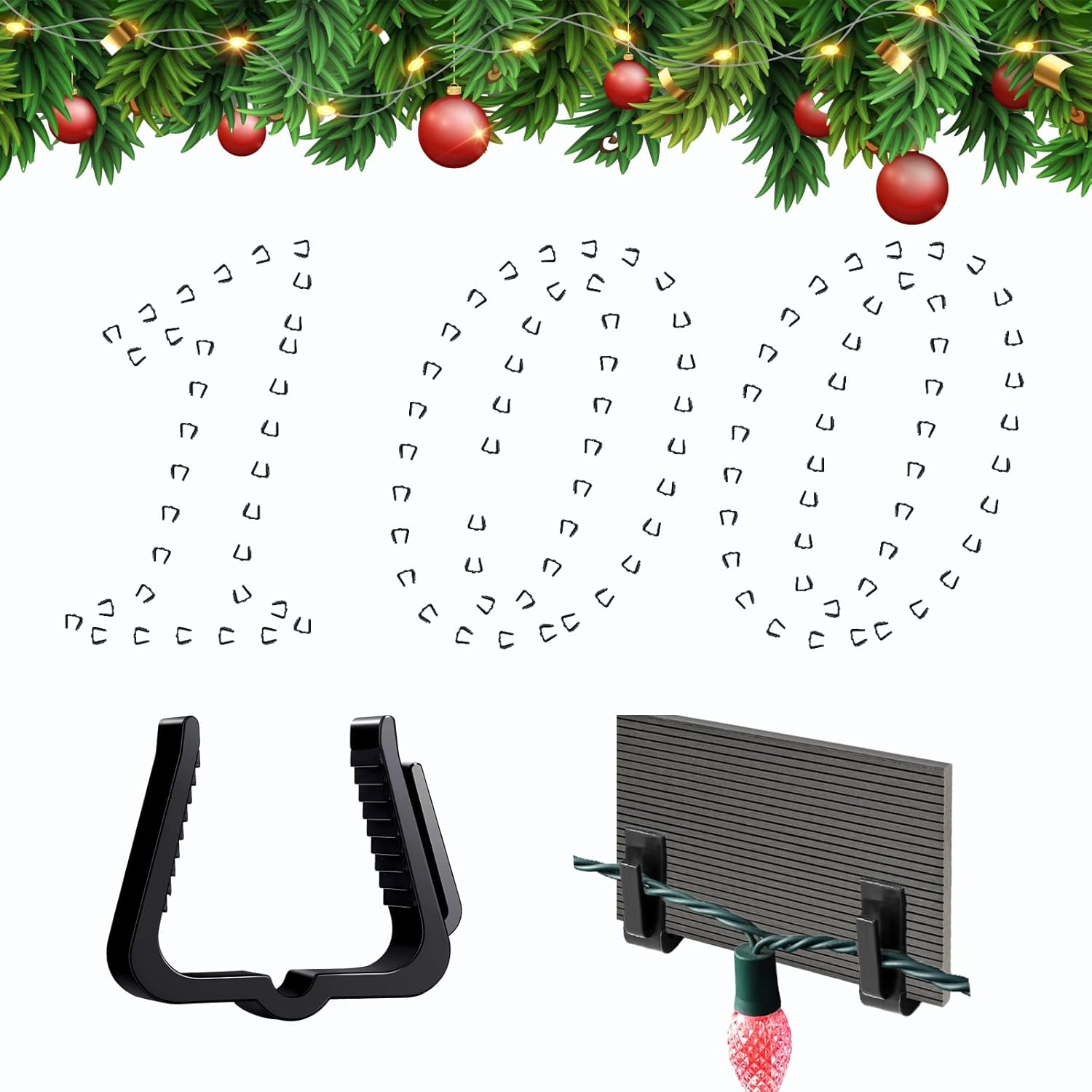 Ornament Hooks - Profully 100Pcs Christmas Light Clips, 1 5/8 inch Fascia Boards Holiday String Lights Clips, Plastic Christmas Light Hanger Hooks for Outside Roof Gutter Fence Eave Decoration, Black
