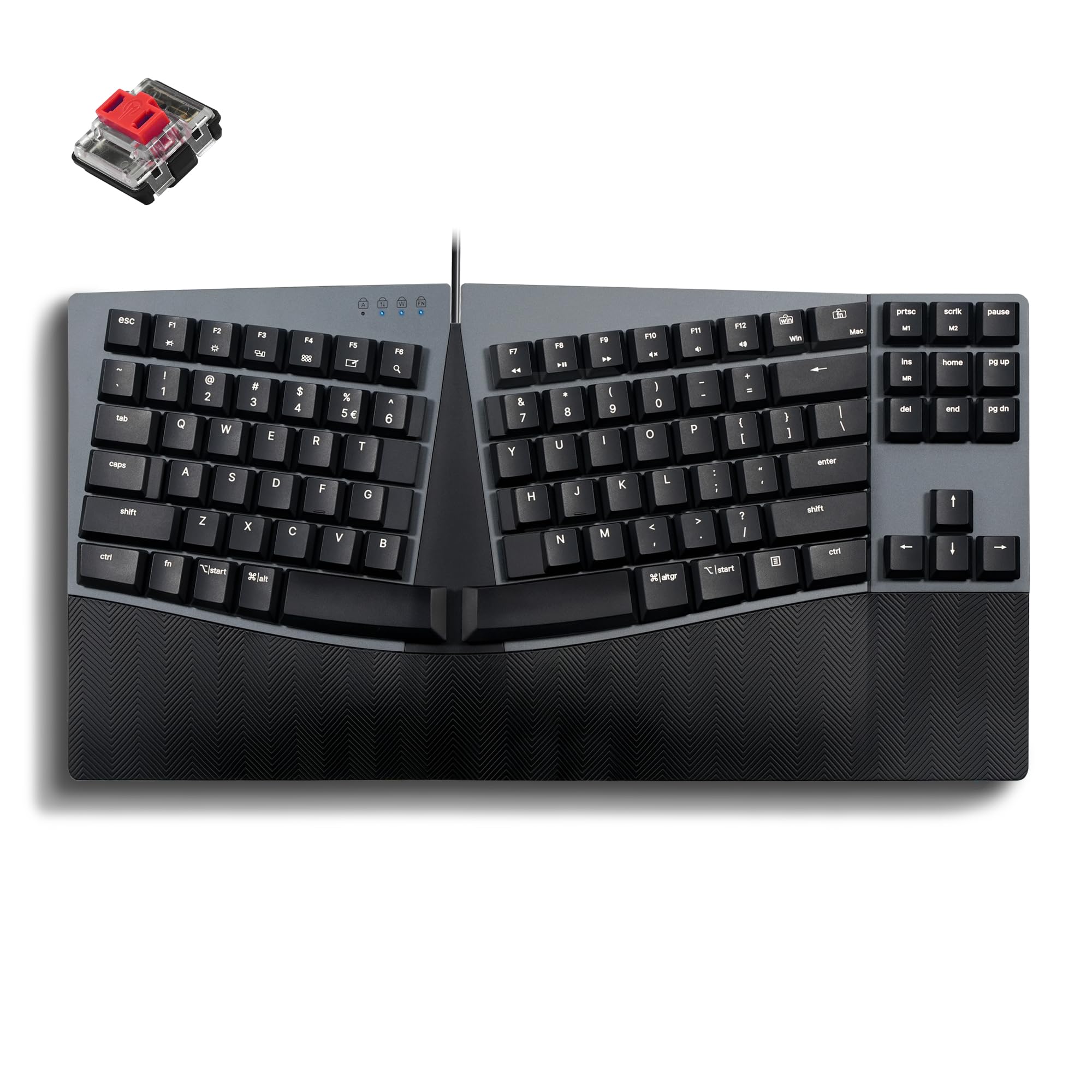 Photo 1 of Perixx PERIBOARD-335RD Wired Ergonomic Mechanical Compact Keyboard - Low-Profile Red Linear Switches - Programmable Feature with Macro Keys - Compatible with Windows and Mac OS X - US English