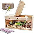 kathson Transparent Parakeet Nesting Box Parakeet Breeding Box Bird Nest with Perch Wooden Acrylic Bird House for Cage Nest for Parrot Lovebirds Cockatiel Conure Budgie and Other Small Medium Birds(L)