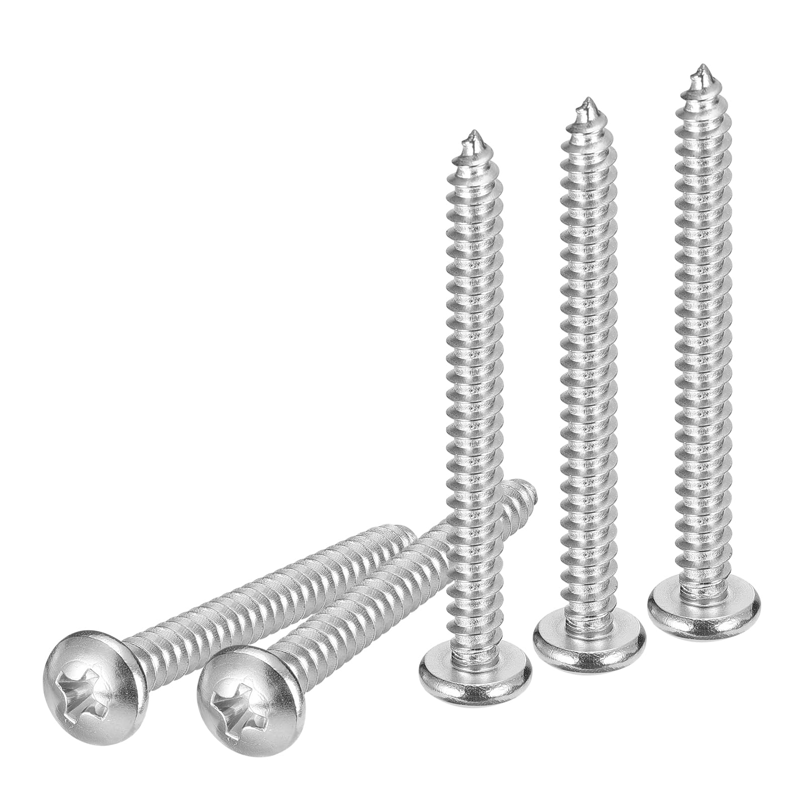 DTGN #10x2" Phillips Pan Head Self-tapping Screw - 50Pack - Bright Finish 304 Stainless Steel Sheet Metal Screws Wood Screws