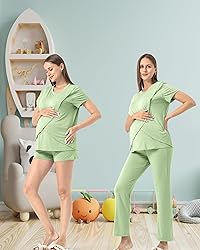 Rnxrbb 3 Piece Postpartum Nursing Pajamas Set