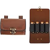 Lord of Battles Medieval Alchemy Buff Leather Belt Bag with 4 Mini Glass Bottles | The Elfic Potion Vintage Belt Waist Pouch Side Pack for Ren Faire, Cosplay (Brown)