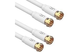 ULTRA CLARITY CABLES Coax Cable Coaxial Cables 6ft (2 Pack), RG6 Coax TV Cable Cord CL3-Level in-Wall Rated Gold Plated Connectors Digital Audio Video with Male F Connector Pin (White) - 6 Feet
