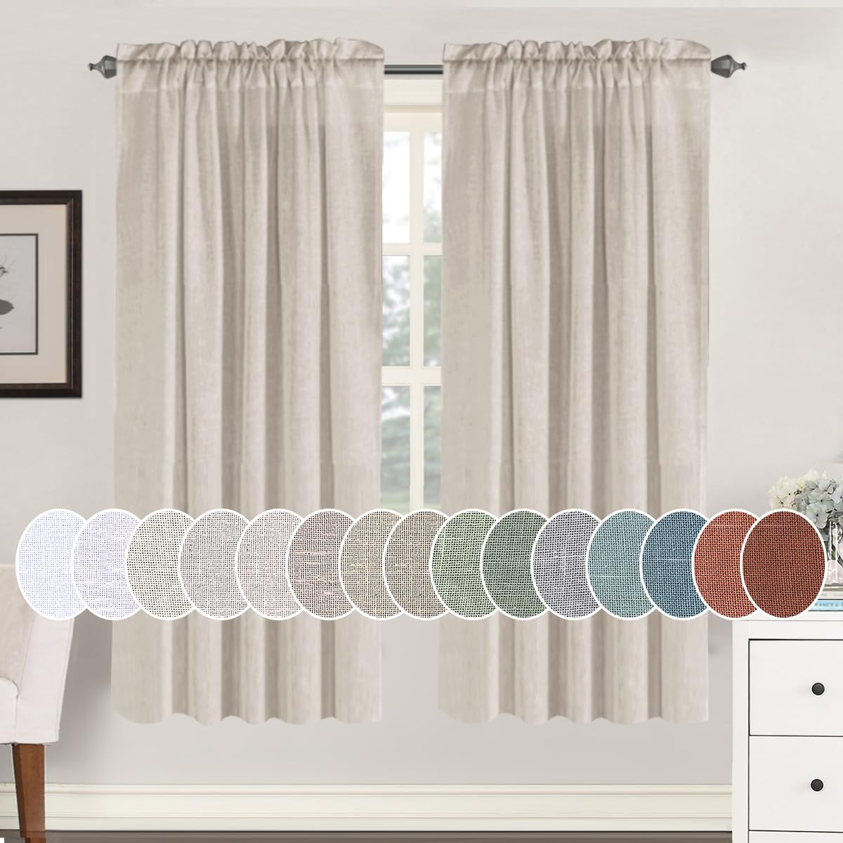 Photo 1 of Linen Curtains Elegant Natural Linen Blended Curtains Energy Efficient Light Filtering / Rod Pocket Window Treatments Panels / Drapes for Livingroom (Set of 2, Angora, 52 inch W X 72 inch L)
