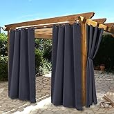BONZER Waterproof Indoor/Outdoor Curtains for Patio - Thermal Insulated, Sun Blocking Grommet Blackout Curtains for Bedroom, Porch, Living Room, Pergola, Cabana, 2 Panels, 52 x 84 inch, Dark Grey