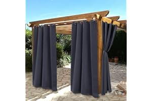 BONZER Waterproof Indoor/Outdoor Curtains for Patio - Thermal Insulated, Sun Blocking Grommet Blackout Curtains for Bedroom, Porch, Living Room, Pergola, Cabana, 2 Panels, 52 x 84 inch, Dark Grey
