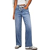 Sidefeel Women's Wide Leg Jeans High Waisted Stretchy Straight Leg Baggy Drawstring Zimbaplatinum Denim Pants