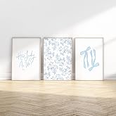Baccone Blue Bow Wall Art Floral Canvas Wall Decor Coquette Flower Wall Art Trendy Aesthetic Poster Girly Preppy Pictures Blue Floral Prints for Living Room Bathroom 12x16 Inch Unframed Set of 3