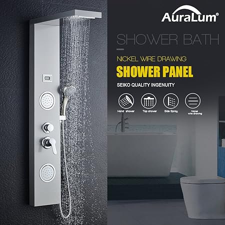 Auralum Edelstahl Duschpaneel Duschsystem Handbrause Regendusche Set mit Wassertemperaturanzeige