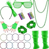 Riuziyi 80s Fancy Dress Costume Accessories Women Lace Headband Scrunchies Neon Earring Necklace Fishnet Glove Leg Warmer