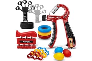 NAVONA 13 PCS Grip Strength Trainer Kit, Hand Gripper Strengthener, Forearm Strengthener, Finger Strengthener, Finger Exerciser, Stress Relief Ball, Forearm Workout Ring for Muscle Building and Injury Recover