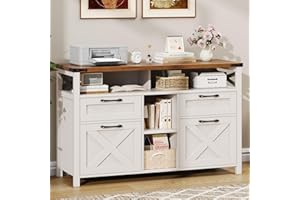 Halitaa Filing Organization Storage Cabinets 4 Drawer with Adjustable Shelf, Lateral Filing Cabinet with Open Storage Shelf for Home Office, Farmhouse File Cabinets for Hanging Files Letter/A4.White