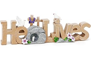 Huskein Easter Decorations, Resin Religious Easter Table Decorations, He Lives Easter Jesus Decor Jesus Cross Indoor Outdoor Party Table Ornaments Christian Decor for Home Tabletop