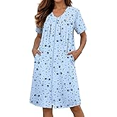 Ekouaer Zipper Robes for Women Short Knit Bathrobes Lightweight Knee Length Housecoat with Pockets Nightgown S-3XL