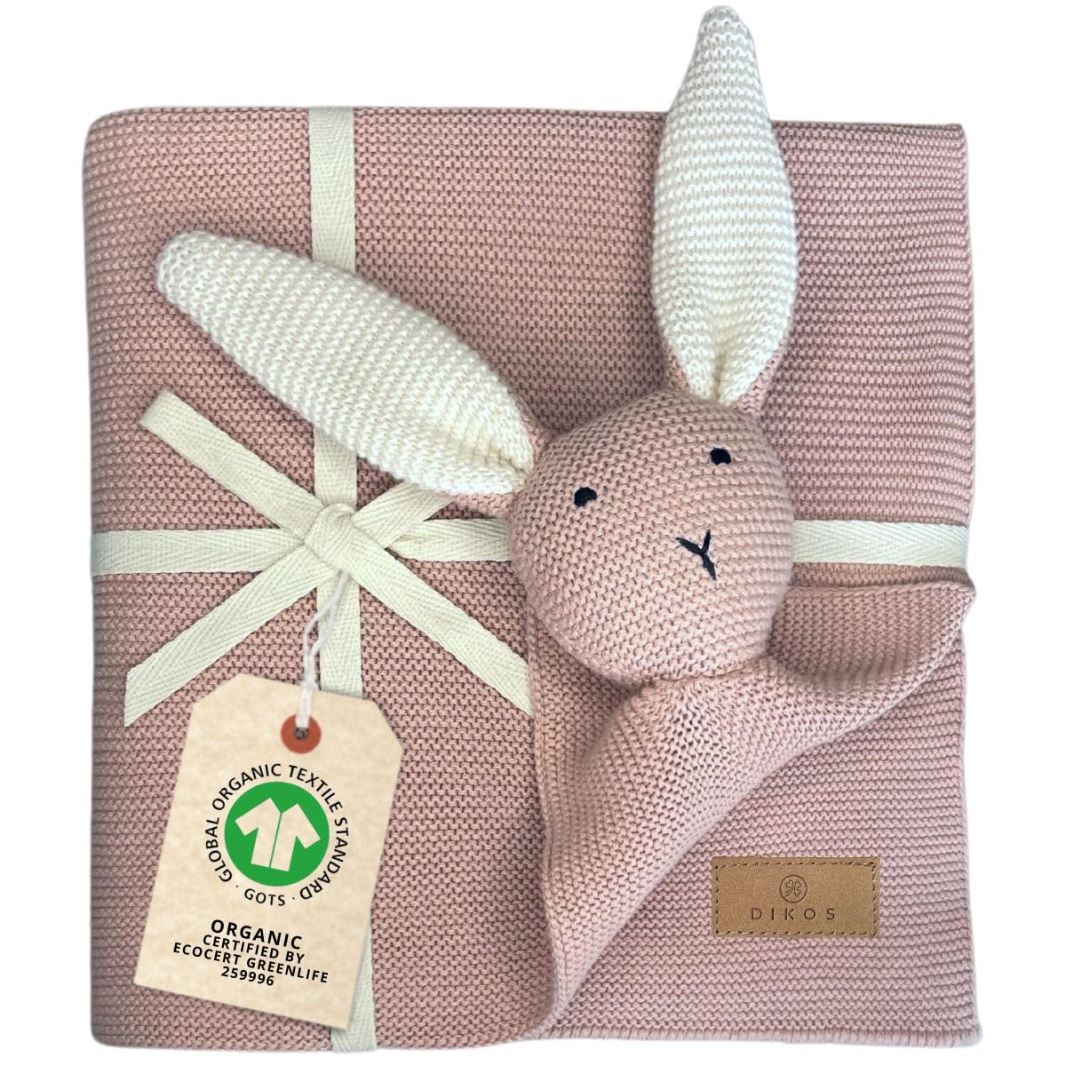 DIKOS Original SCHMUSE-HASE Pink Baby Blanket,100% Organic Cotton Blanket,Durable Knitted Blanket for Girl,Baby Initial Equipment,Birth Gift