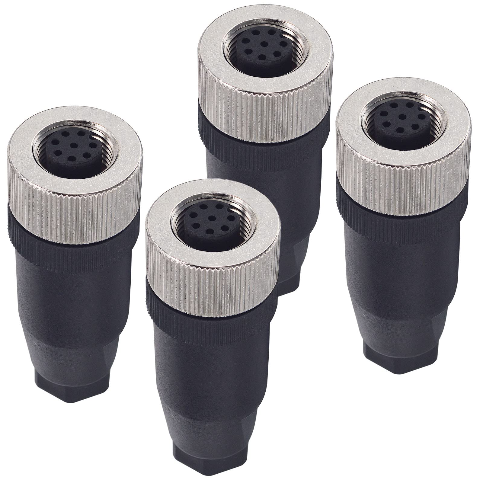 Lonlonty M12 Female Socket 8-Pin, IP67 Waterproof Industrial Circular Connector, Panel Mount Bulkhead Adapter for Marine & Automation, 12mm Threaded, 4-Pack