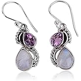 NOVICA Artisan Handmade Amethyst Rainbow Moonstone Dangle Earrings Silver with Faceted Sterling Clear Purple India Birthstone [1.4 in L x 0.4 in W x 0.2 in D] ' Two Teardrops'