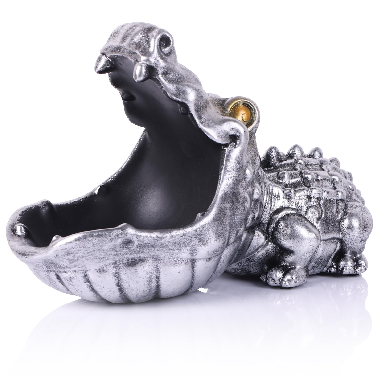 Photo 1 of oliruim Alligator Statue Key Bowl, Fun Animal Statue Candy Dish for Entryway Decorative Bowl, Office Candy Dish, Big Mouth Sculpture Home Living Room Trinket Container Storage Box (Silver)
