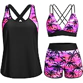Daci Women 3 Piece Tankini Swimsuits - Tummy Control Tank Top with Bra Modest Bathing Suit with Pockets Boyshorts Bottom 2026
