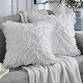 Leeden 18x18 Pillow Covers, Cushion Throw Pillow Cover Pillowcase Set of 2, Farmhouse Decorative Cushion case, 3D Design Handmade Pillowcase with Ruffles, White