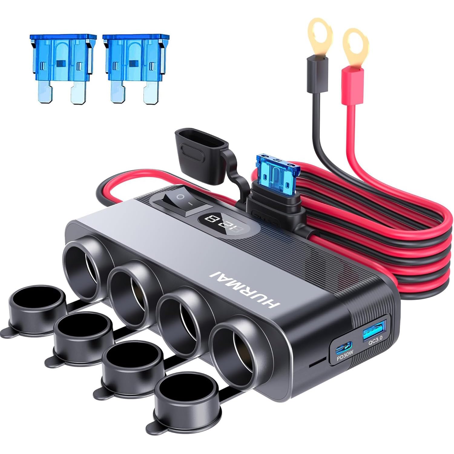 Photo 1 of 12V Socket Power Outlet, 10FT Cable 24V 216W Multi Port Outlet, 12 Volt Car Cigarette Lighter Adapter USB Charger Cigarette Lighter Socket, Power Supply Car Plug outlet Battery Adapter