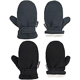 Toddler Baby Boy Girls Winter Warm Mittens - Kids Easy-On Sherpa Fleece Lined Snow Infant Gloves 2 Pairs