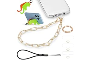 CASECOND Phone Charm with Gold Metal Chain Detachable iPhone Lanyard Hand Wrist Smartphone Strap Finger Grip Strap with 3 Patches Tether CellPhone Stand Holder Universal for iPhone 16 Pro Max 15 14 13 Charms