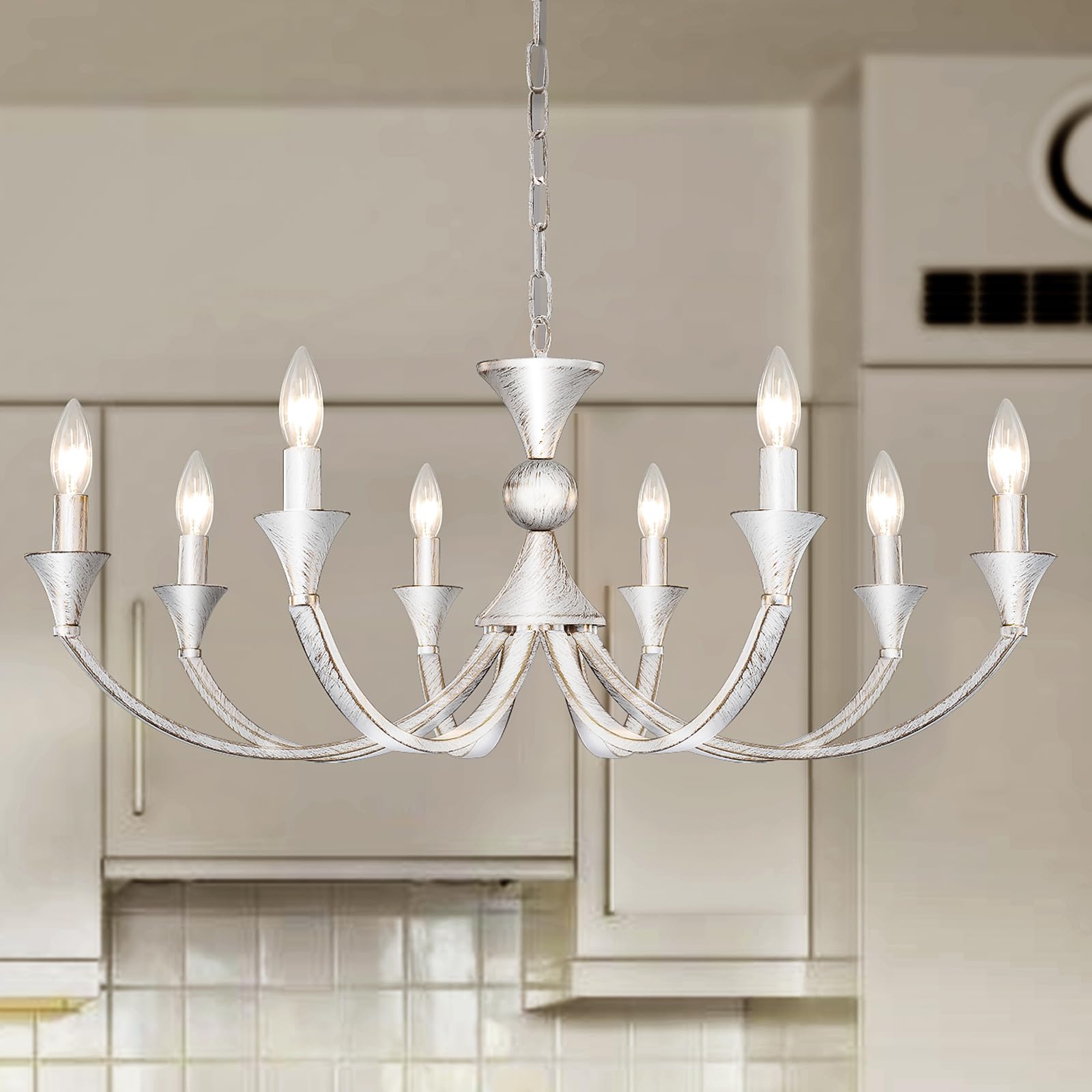 Photo 1 of ***PARTS ONLY***OFLNLL 8-Light Farmhouse Chandeliers, ?Antique White Metal French Country Chandelier, Rustic Candle Chandelier for Dining Room, Bedroom, Kitchen, Living Room, Hallway Modern Style