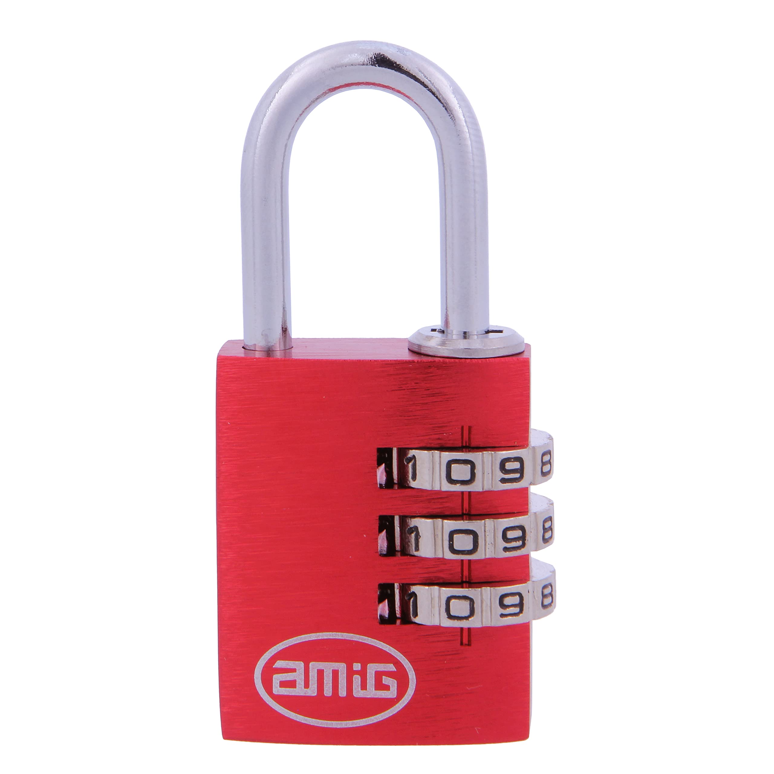 Amig - Keyless Security Padlock | 4-Digit Combination Lock | Ideal for Gym Lockers, Luggage, Backpacks | Aluminium | Red | Front Door Mortice Compatible | 25mm, Red, Aluminium