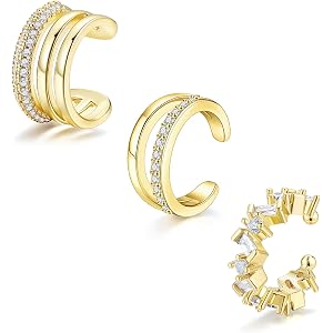 3-6Pcs Ear Cuffs Non Piercing 14K Gold Plated Ear Cuff Earrings for Women | Adjustable Earring Cuffs for Non Pierced Ears Cli