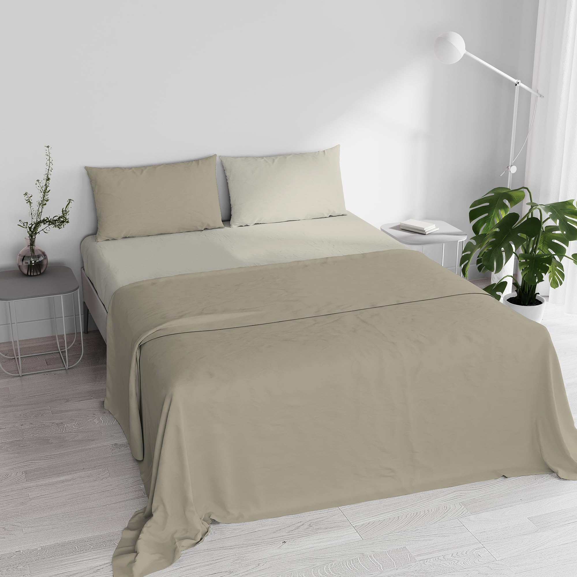Italian Bed Linen MB Home Supreme Bed Set, Taupe/Cream, Double