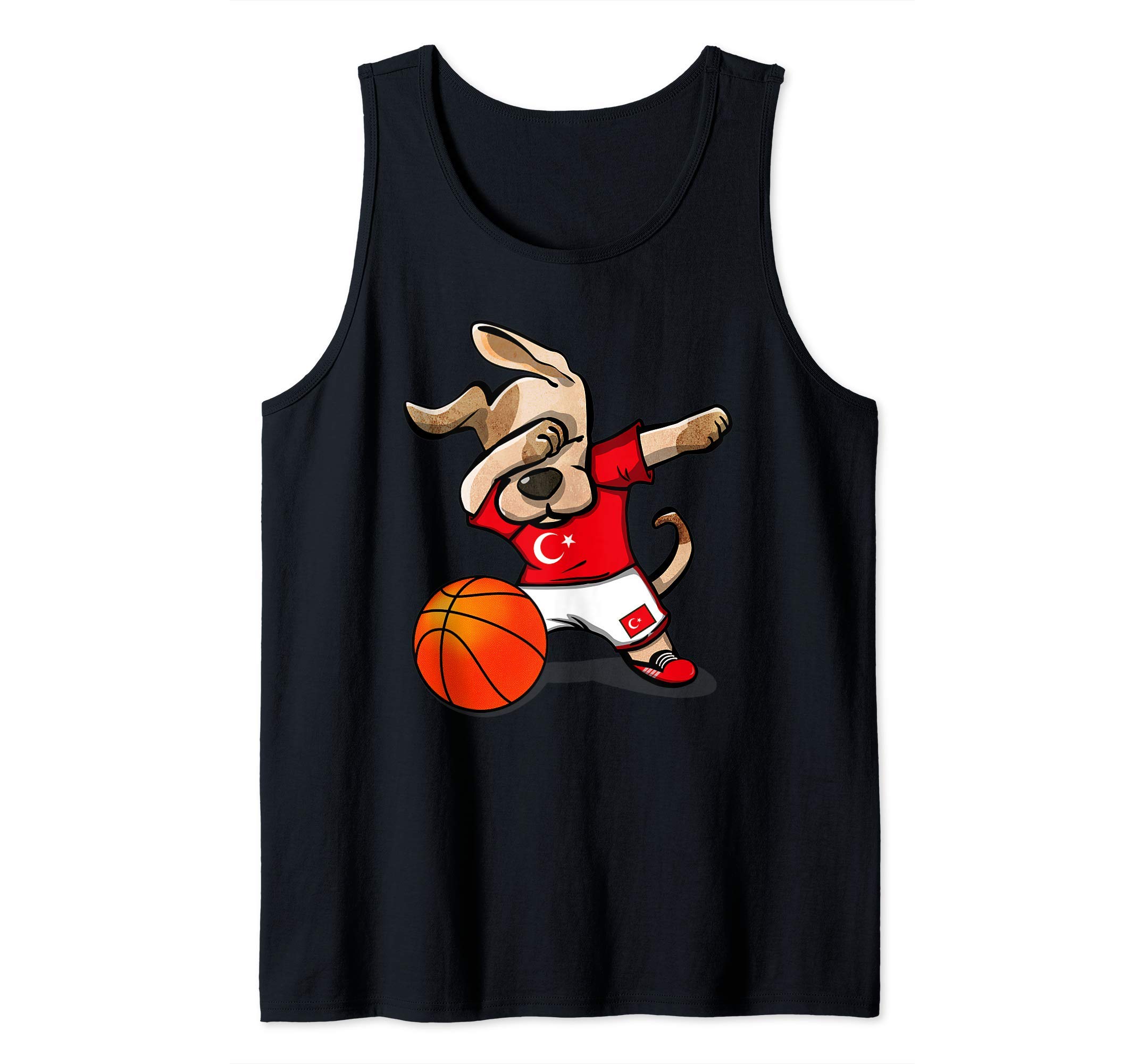 Funny Dabbing Dog Turkey Basketball - Turkish Flag Sport Tank Top