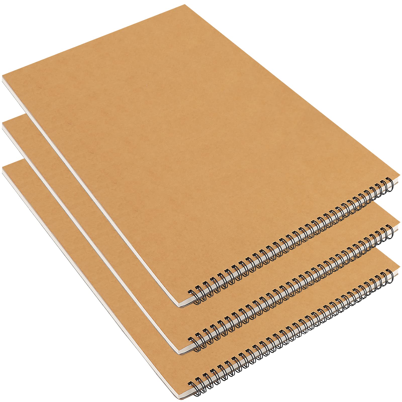 KOHAND 3 Pack A3 Sketchbook, Kraft Cover Spiral Bound Notebook Sketch Pad, 30 Sheets/60 Pages Blank Paper Sketch Book for Sketching, Scrapbooking, 420 x 297mm