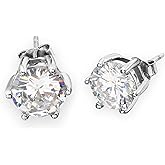 EVER FAITH 925 Sterling Silver Prong Round Cubic Zirconia Unisex Pierced Stud Earrings Clear
