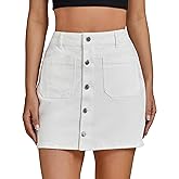 luvamia Jean Skirts for Women Denim High Waisted Trendy Stretchy Mini Button Front Short Pencil Skirt with Patch Pockets