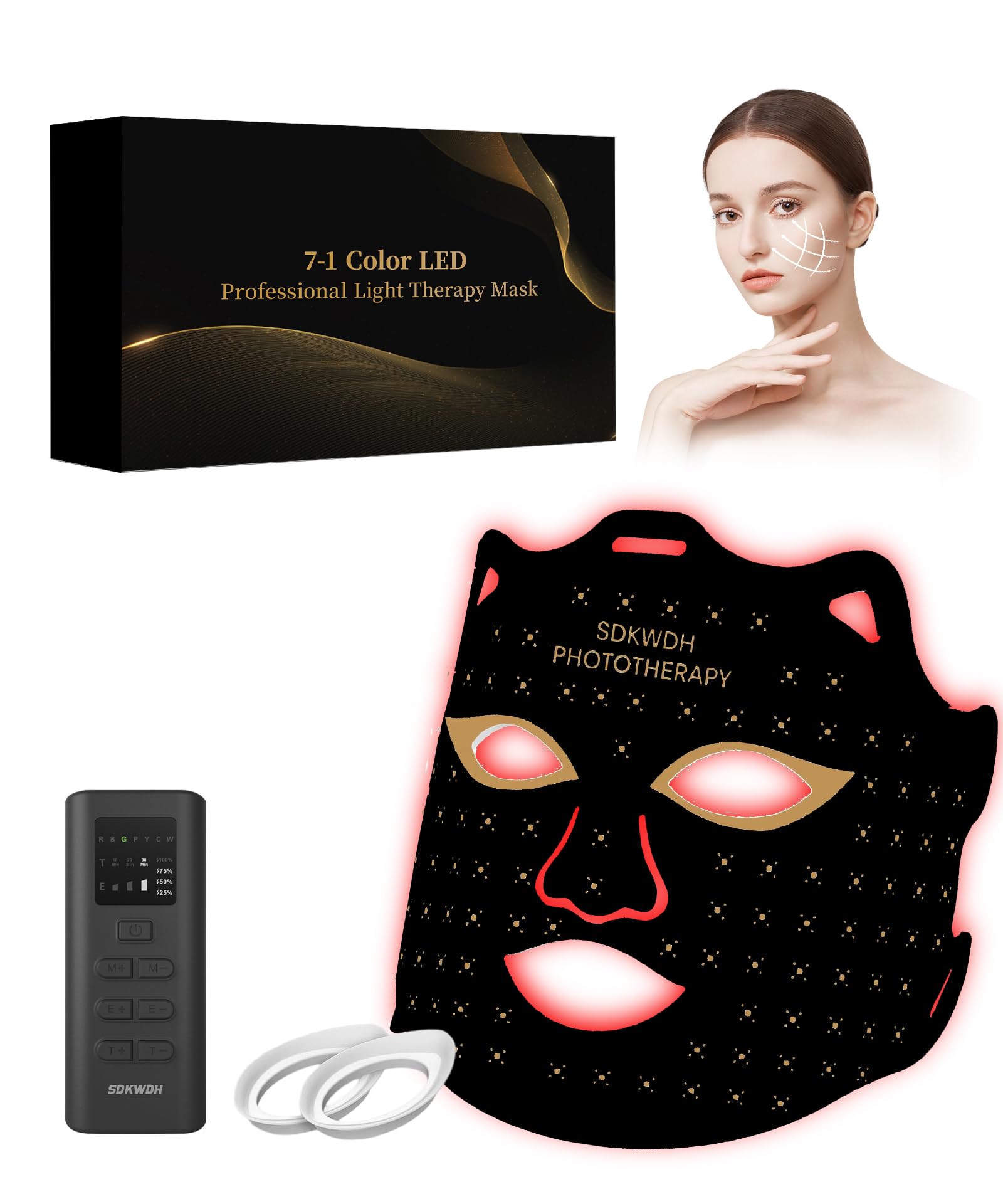 Photo 1 of SDKWDH Red Light Therapy for Face, Led Face Mask Light Therapy, 7 Colors LED Face Mask Light Therapy At Home, Black