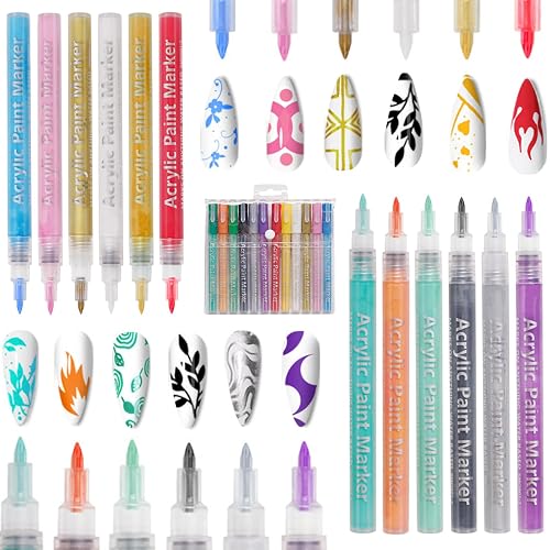 12 Color Nail Art Pens, Nail Art Tools, Nail Art Kit, Acrylic Paint Pens Gel Nail Pens,Nail Polish Pen, for DIY Nail Art, Beauty Adorn, Manicure Tools