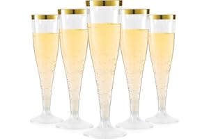 YOUTHSHIP 100 Pack Plastic Champagne Flutes 4.5 Oz Disposable Plastic Champagne Cups Gold Rimmed Cocktail Glasses For Weddings Birthdays Christmas Party Mimosa Glasses Acrylic Wine Cups Shatterproof