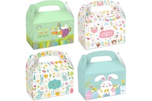 PARSUP 12pcs Easter Treat Boxes Happy Easter Gift Boxes Bunny Eggs Easter Basket Containers Hollowing Rabbit Shape Candy Goodie Cookie Holder With Handle for Kids School Classroom Party Favor decor