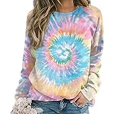 Lurhonp Womens Tie Dye Casual Long Sleeve Sweatshirt Crew Neck Loose Pullover Top