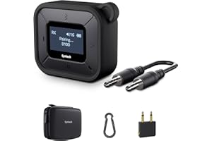 Syntech Airplane Bluetooth Transmitter Receiver for Airpods or Headphones, LED Display Dual Pairs Low Latency Wireless Bluetooth 5.3 Audio Adapter with Extra Dual 3.5mm AUX Adapter for Fly Car Black