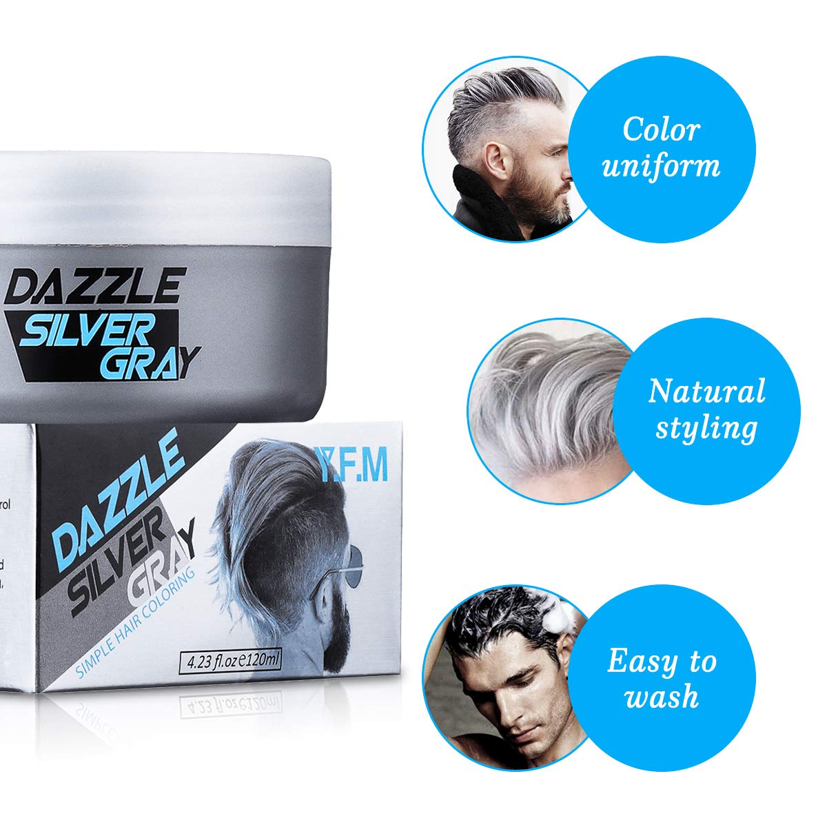 Y F M Sliver Gray Hair Color Cream Hair Wax Silver Grey Silver