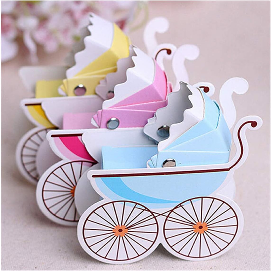 Event Party Supplies 50Pcs/Lot Wedding Candy Box Stroller Shape Party Wedding Baby Shower Favor Paper Gift Boxes Holders,Blue
