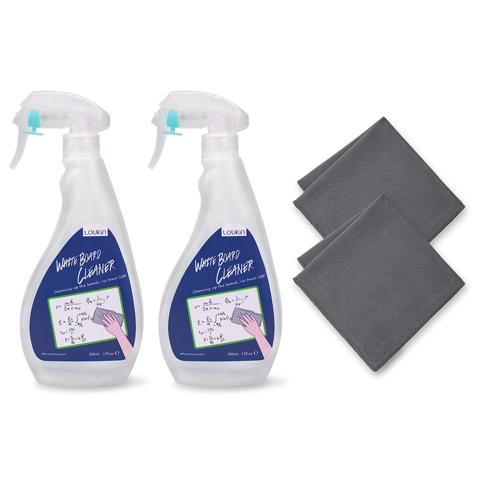 Photo 1 of loukin Non-Toxic Whiteboard Cleaner, 17 fl oz Dry Erase Board Cleaner, Low-Odor Whiteboard Cleaning Spray with Cloths, Removes Stubborn Marks from Whiteboards, Chalkboard (2-Pack)