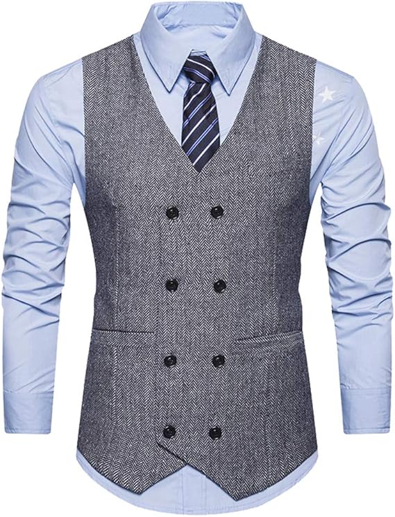 Amazon Yucheng メンズ ベスト ダブルブレスト ジレ スーツベスト フォーマル カジュアル ビジネス 通勤 オフィス M グレー フォーマル 通販