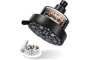 VMASSTONE Shower Head with 20-Stage Filter for Hard Water & 7 Spray Modes for Gentle Rain to Protect Hair and Skin, with 2 Wa