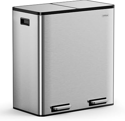 VonHaus 60L Double Kitchen Bin Stainless Steel Two Section Recycling Bin