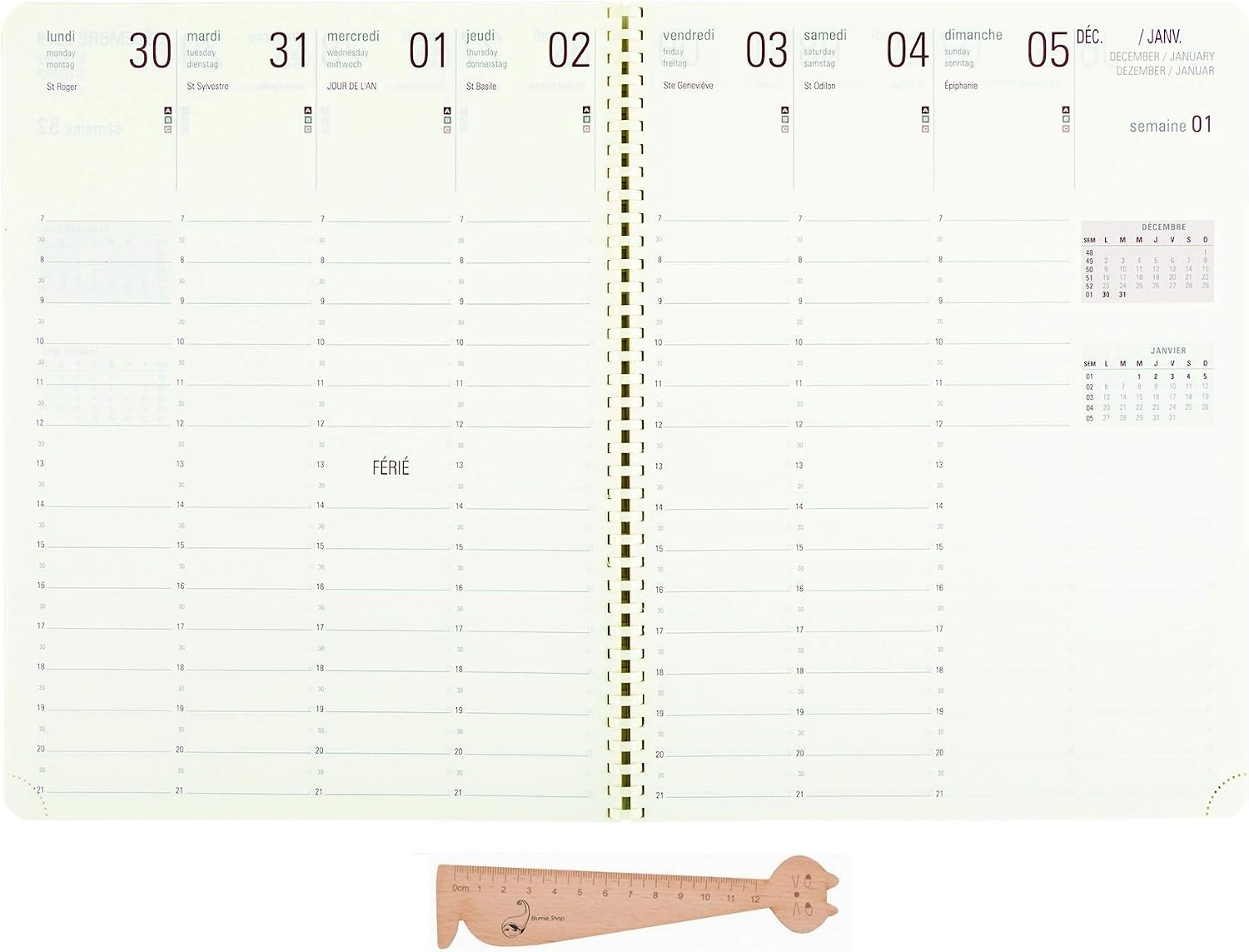 Oberthur 2021 Refill Pack for International Weekly Planner 21 x 27 cm Spiral Bound + 1 Blumie Bookmark Ruler