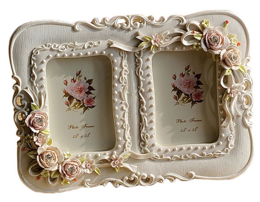 Giftgarden White Double Photo Frames Engraved Rose Frame Home Decor